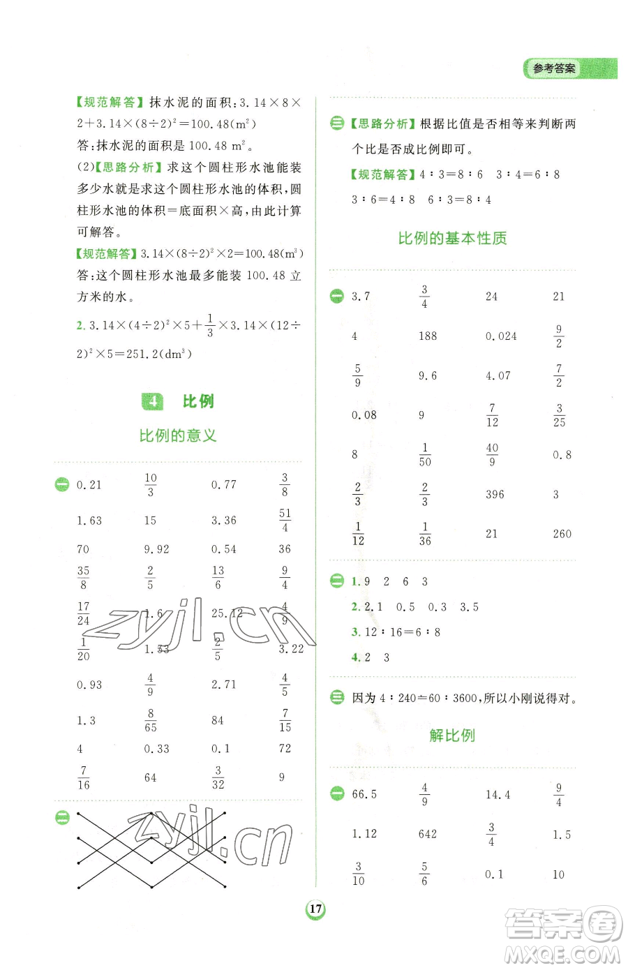 文化發(fā)展出版社2023金牛耳計(jì)算天天練六年級(jí)下冊(cè)數(shù)學(xué)人教版參考答案