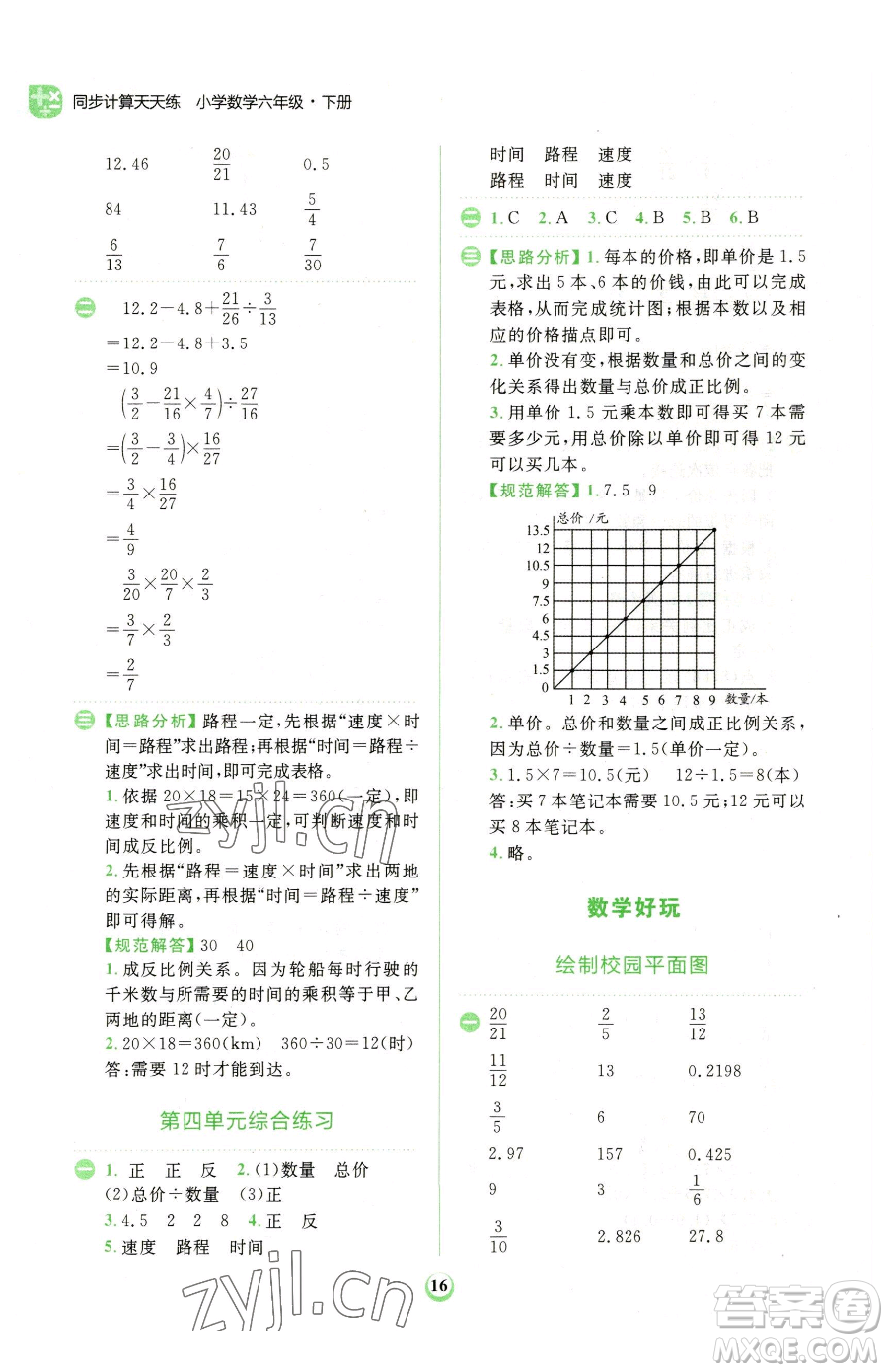 文化發(fā)展出版社2023金牛耳計(jì)算天天練六年級(jí)下冊數(shù)學(xué)北師大版參考答案