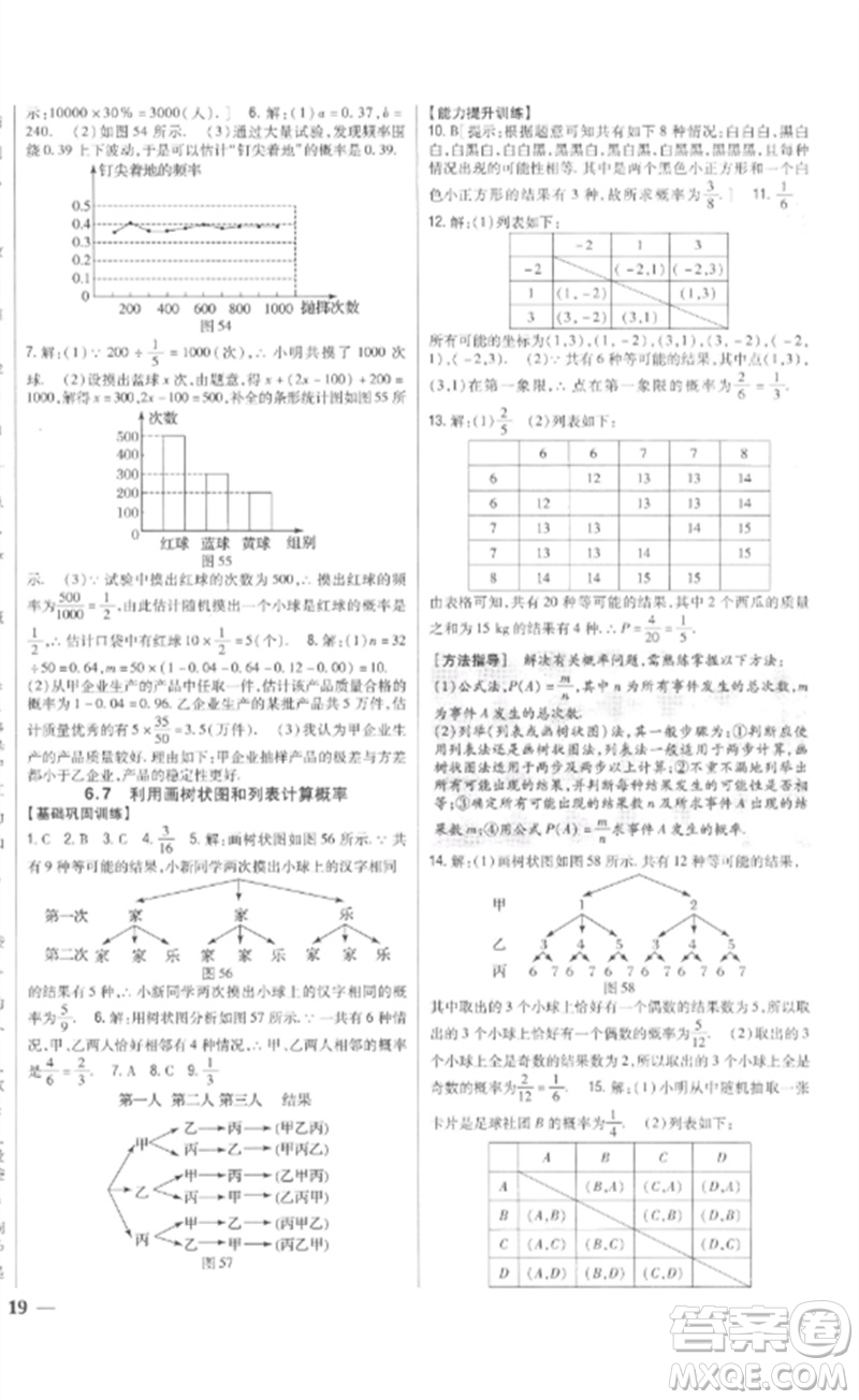 吉林人民出版社2023全科王同步課時練習(xí)九年級數(shù)學(xué)下冊青島版參考答案