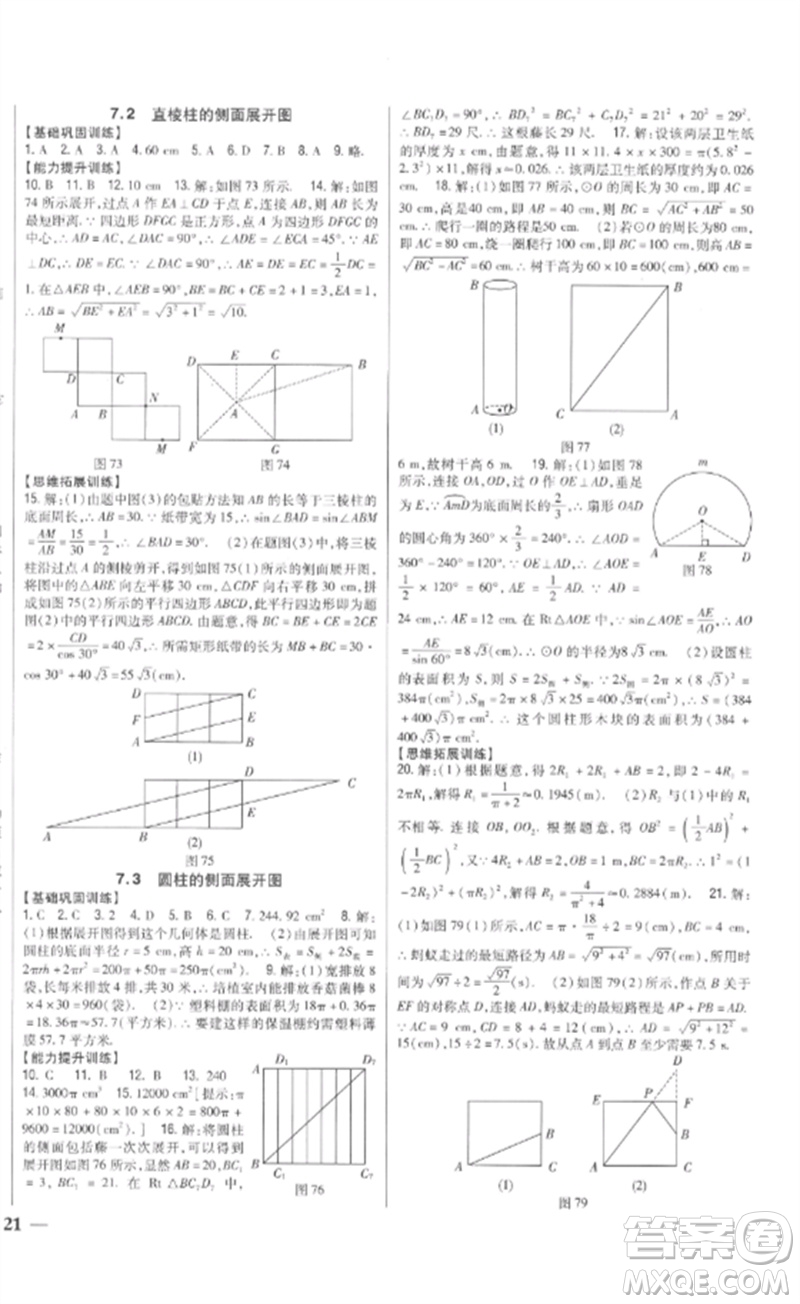 吉林人民出版社2023全科王同步課時練習(xí)九年級數(shù)學(xué)下冊青島版參考答案