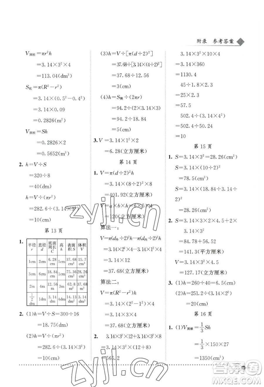 龍門書局2023黃岡小狀元同步計(jì)算天天練六年級(jí)下冊(cè)數(shù)學(xué)人教版參考答案