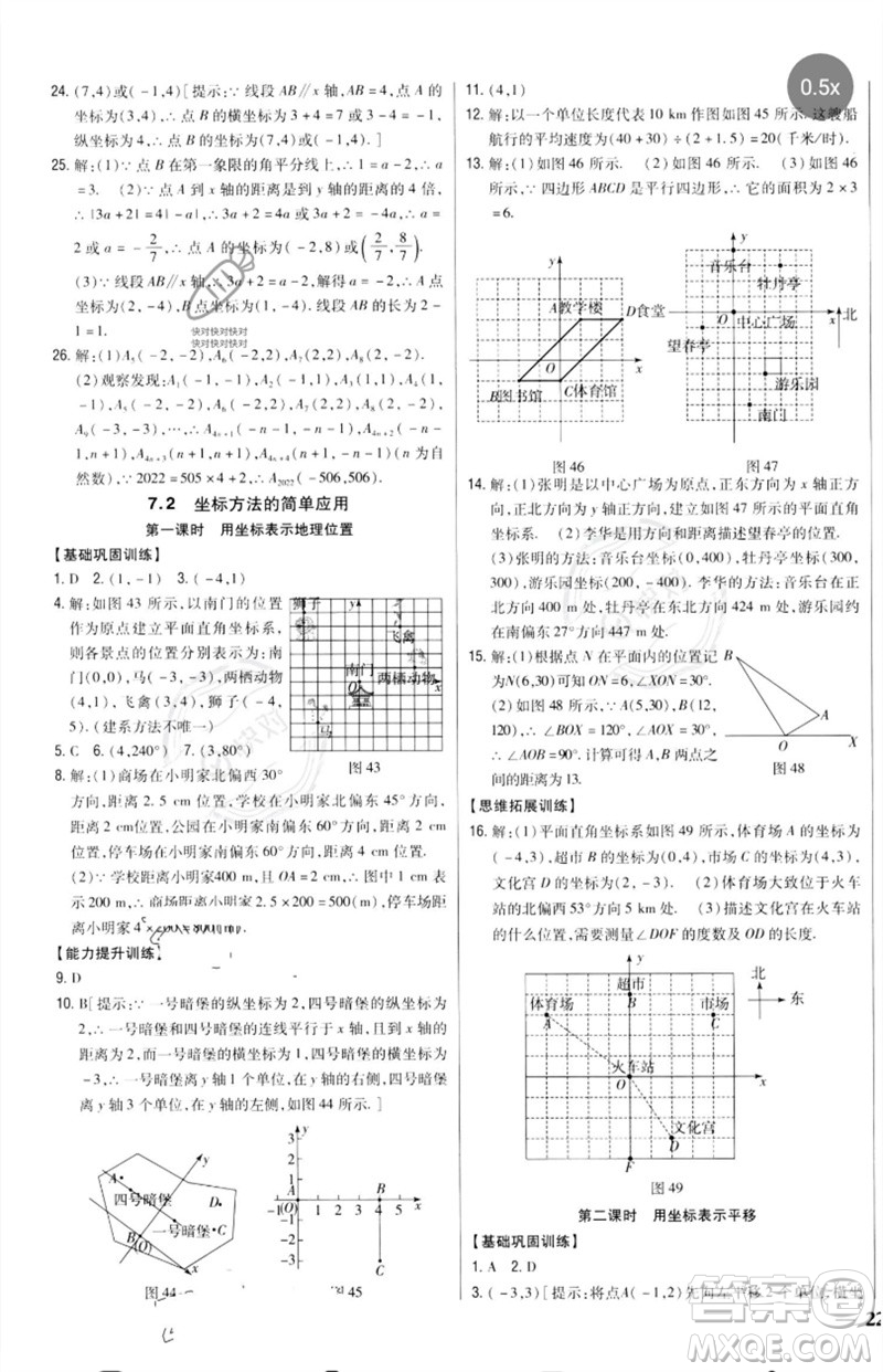 吉林人民出版社2023全科王同步課時練習(xí)七年級數(shù)學(xué)下冊人教版參考答案