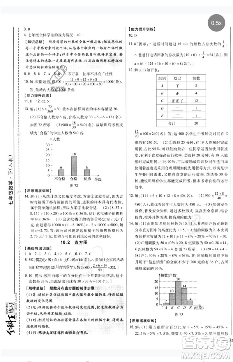 吉林人民出版社2023全科王同步課時練習(xí)七年級數(shù)學(xué)下冊人教版參考答案