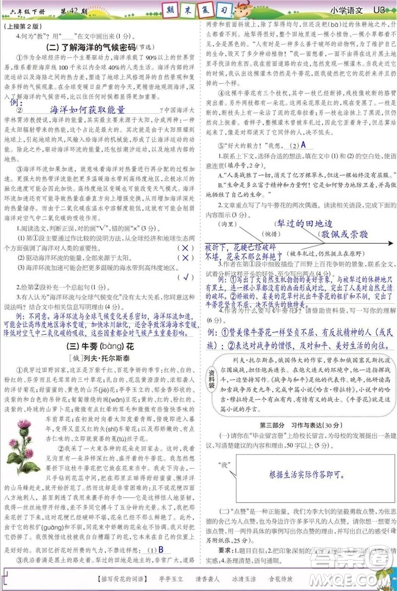 2023年春少年智力開發(fā)報(bào)六年級語文下冊統(tǒng)編版第39-42期答案