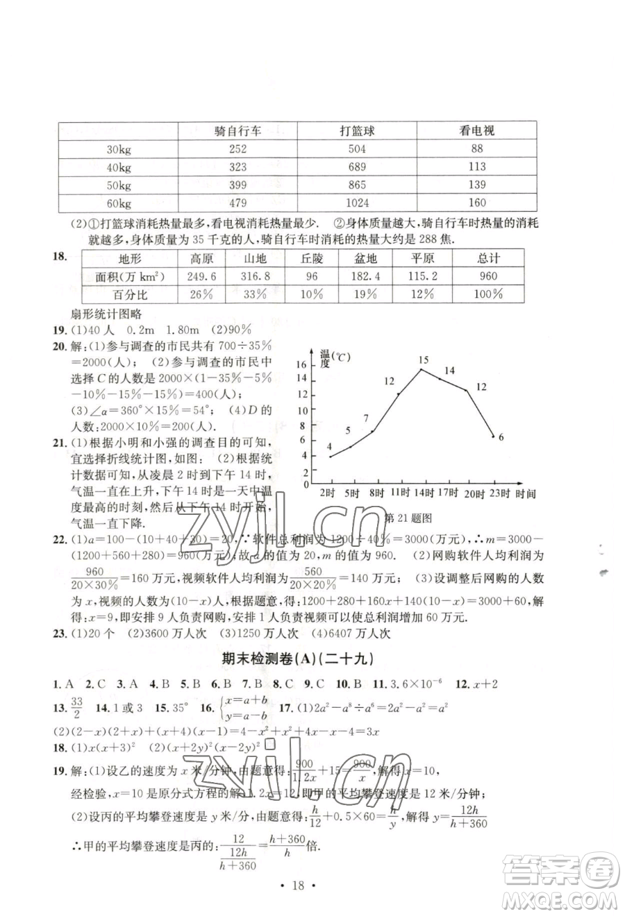 浙江工商大學(xué)出版社2023習(xí)題e百檢測卷七年級下冊數(shù)學(xué)浙教版參考答案