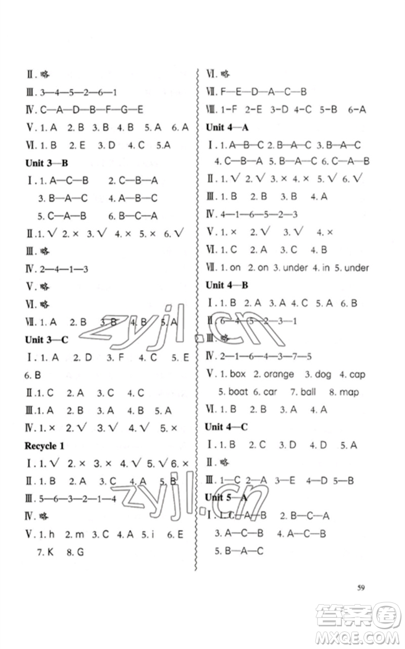 合肥工業(yè)大學(xué)出版社2023小學(xué)英語(yǔ)課堂練習(xí)三年級(jí)下冊(cè)人教版參考答案