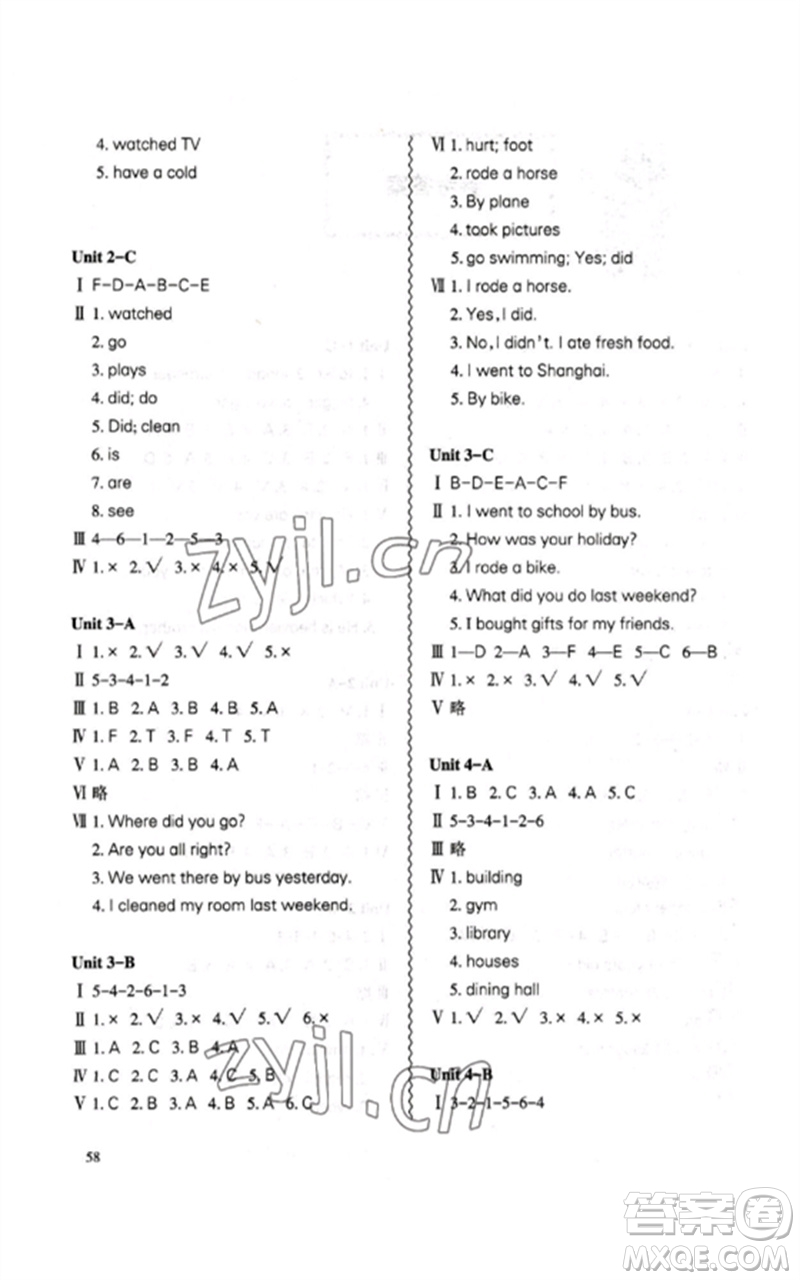 合肥工業(yè)大學(xué)出版社2023小學(xué)英語課堂練習(xí)六年級下冊人教版參考答案