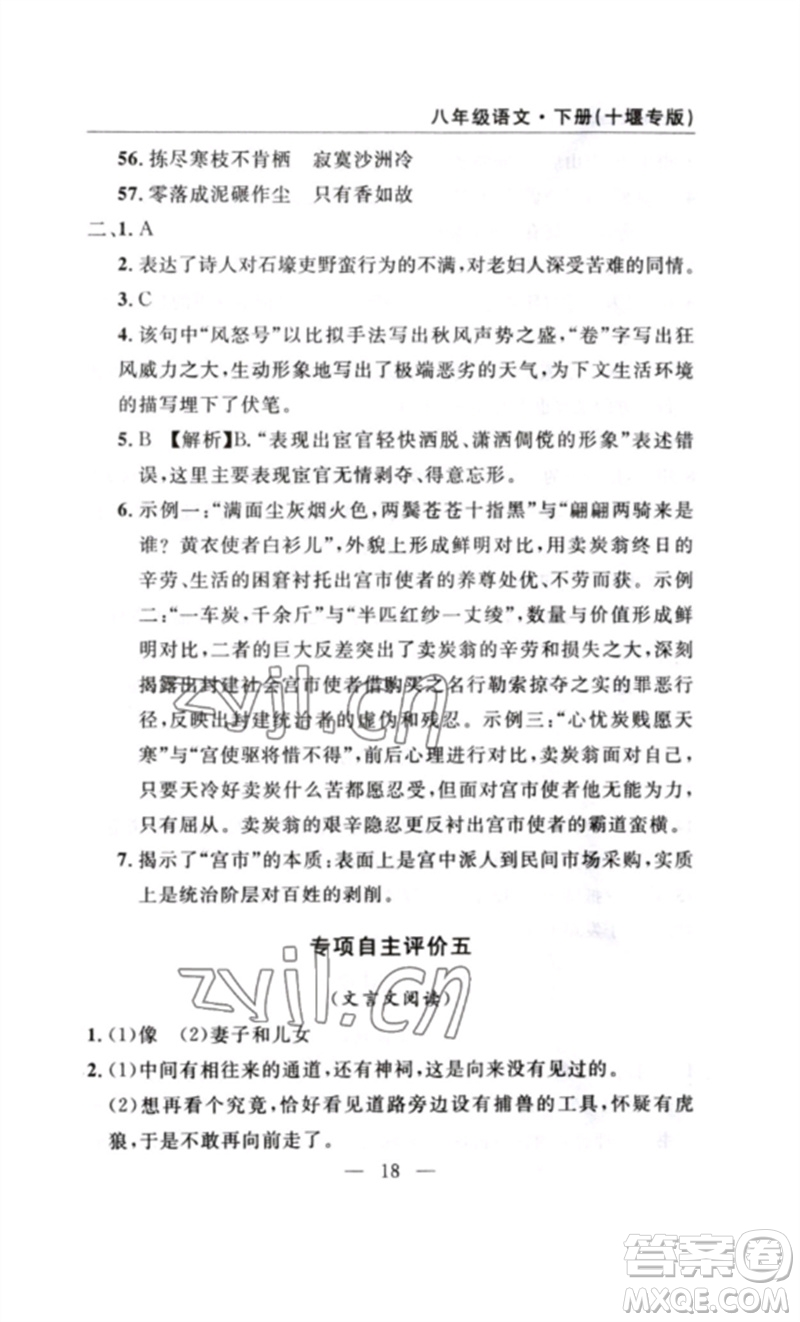 長(zhǎng)江少年兒童出版社2023智慧課堂自主評(píng)價(jià)八年級(jí)語(yǔ)文下冊(cè)人教版十堰專(zhuān)版參考答案