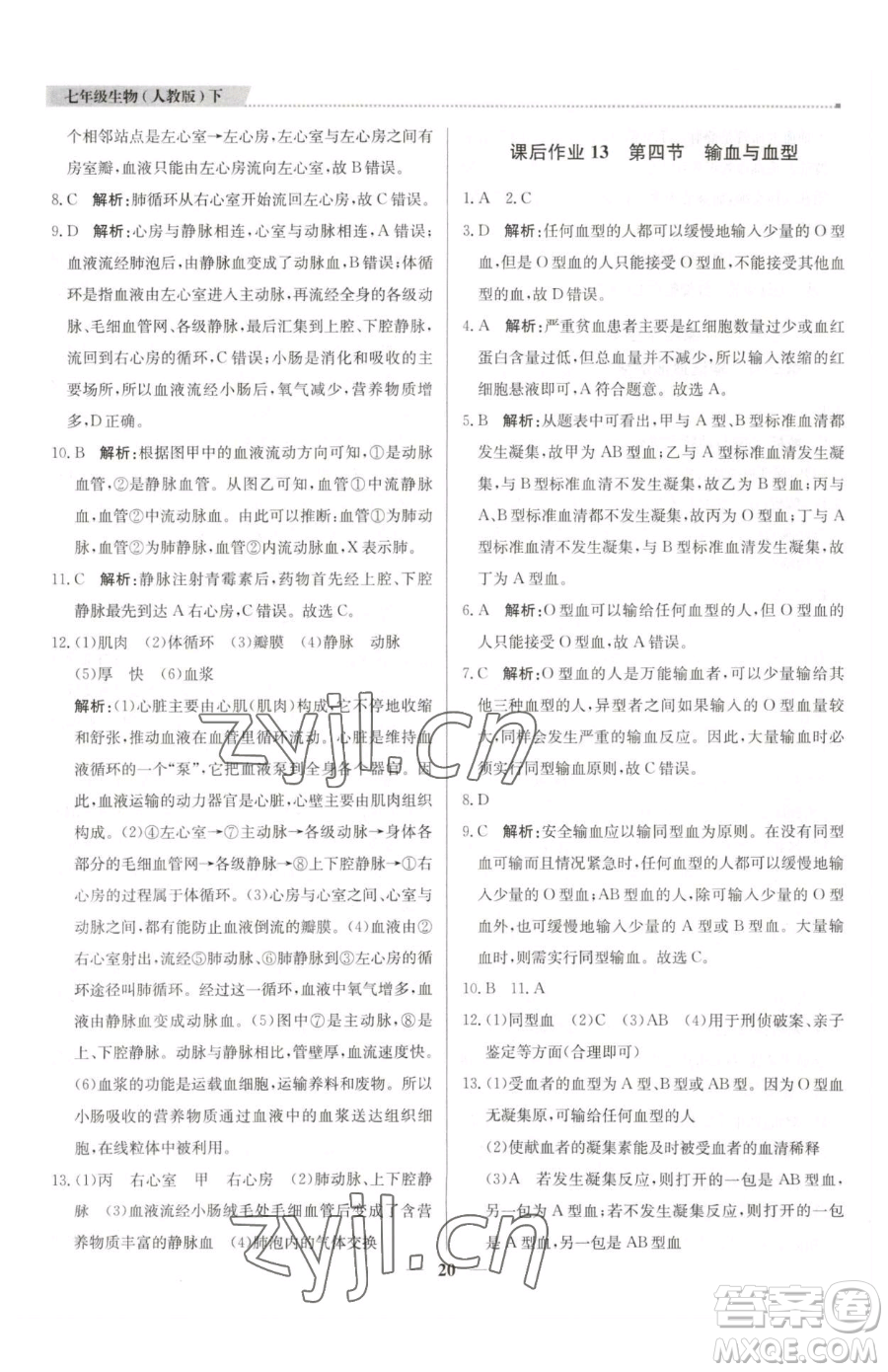 北京教育出版社2023提分教練優(yōu)學(xué)導(dǎo)練測(cè)七年級(jí)下冊(cè)生物人教版東莞專(zhuān)版參考答案