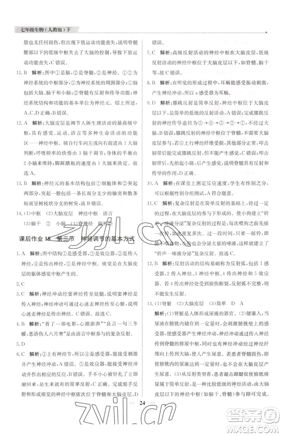 北京教育出版社2023提分教練優(yōu)學(xué)導(dǎo)練測(cè)七年級(jí)下冊(cè)生物人教版東莞專(zhuān)版參考答案