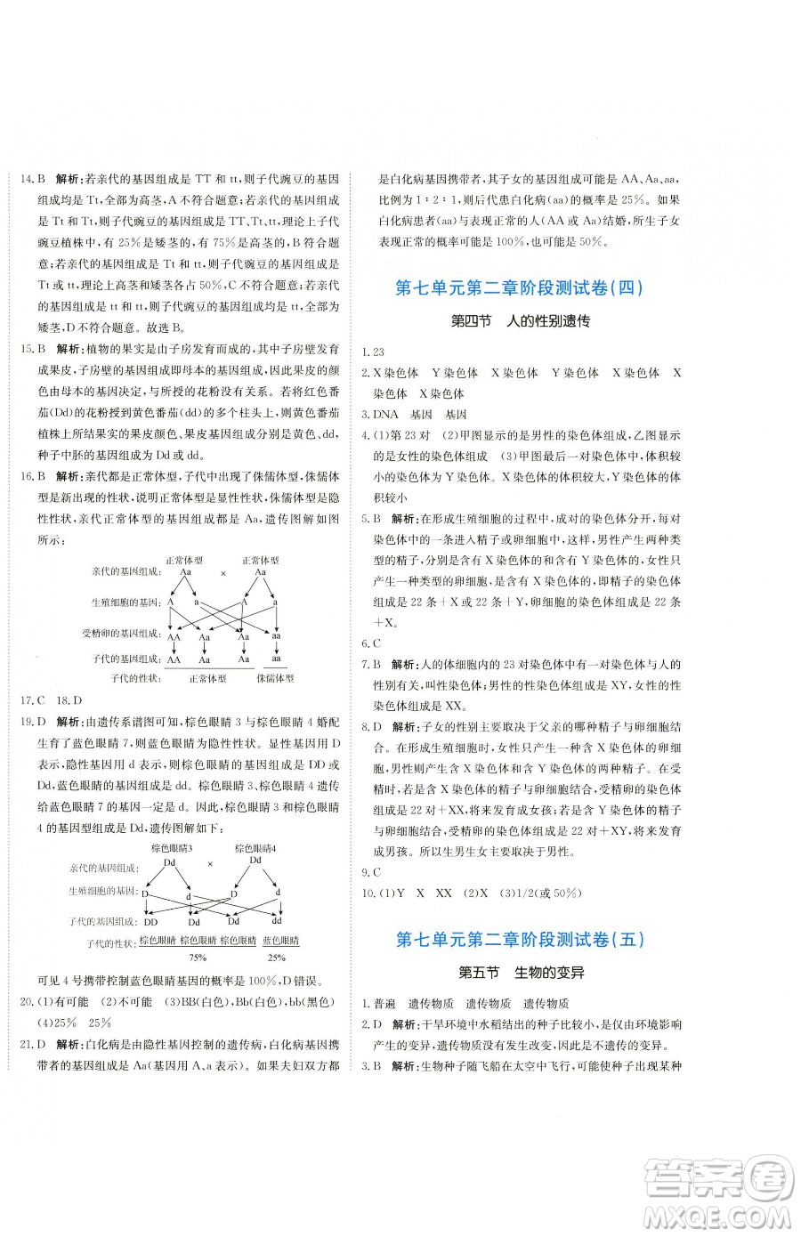 北京教育出版社2023提分教練優(yōu)學(xué)導(dǎo)練測(cè)八年級(jí)下冊(cè)生物人教版參考答案