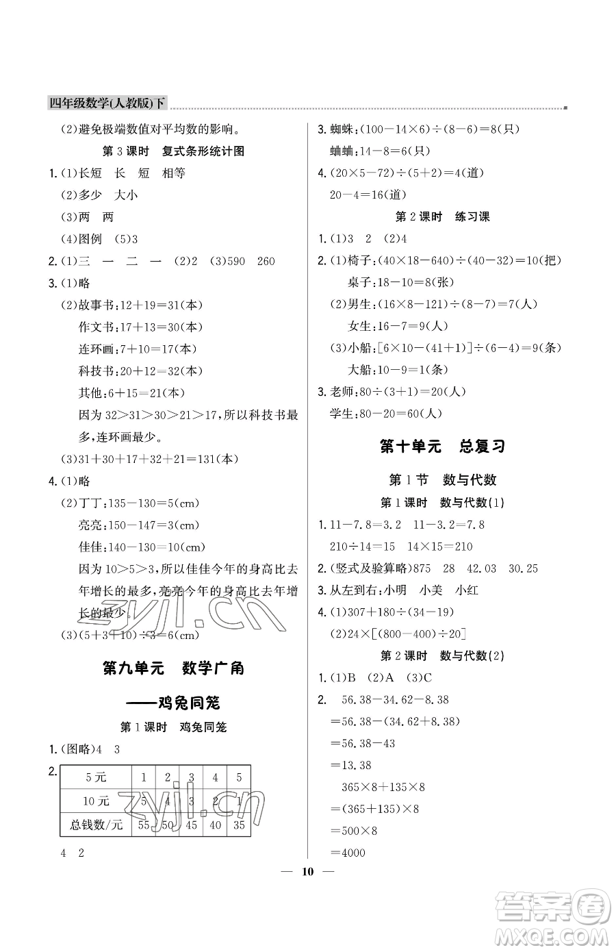 北京教育出版社2023提分教練優(yōu)學(xué)導(dǎo)練測(cè)四年級(jí)下冊(cè)數(shù)學(xué)人教版東莞專版參考答案