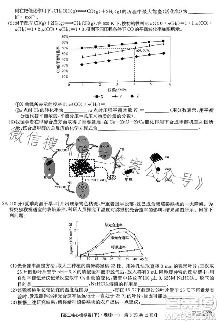 九師聯(lián)盟2022-2023學(xué)年高三核心模擬卷下理科綜合一答案