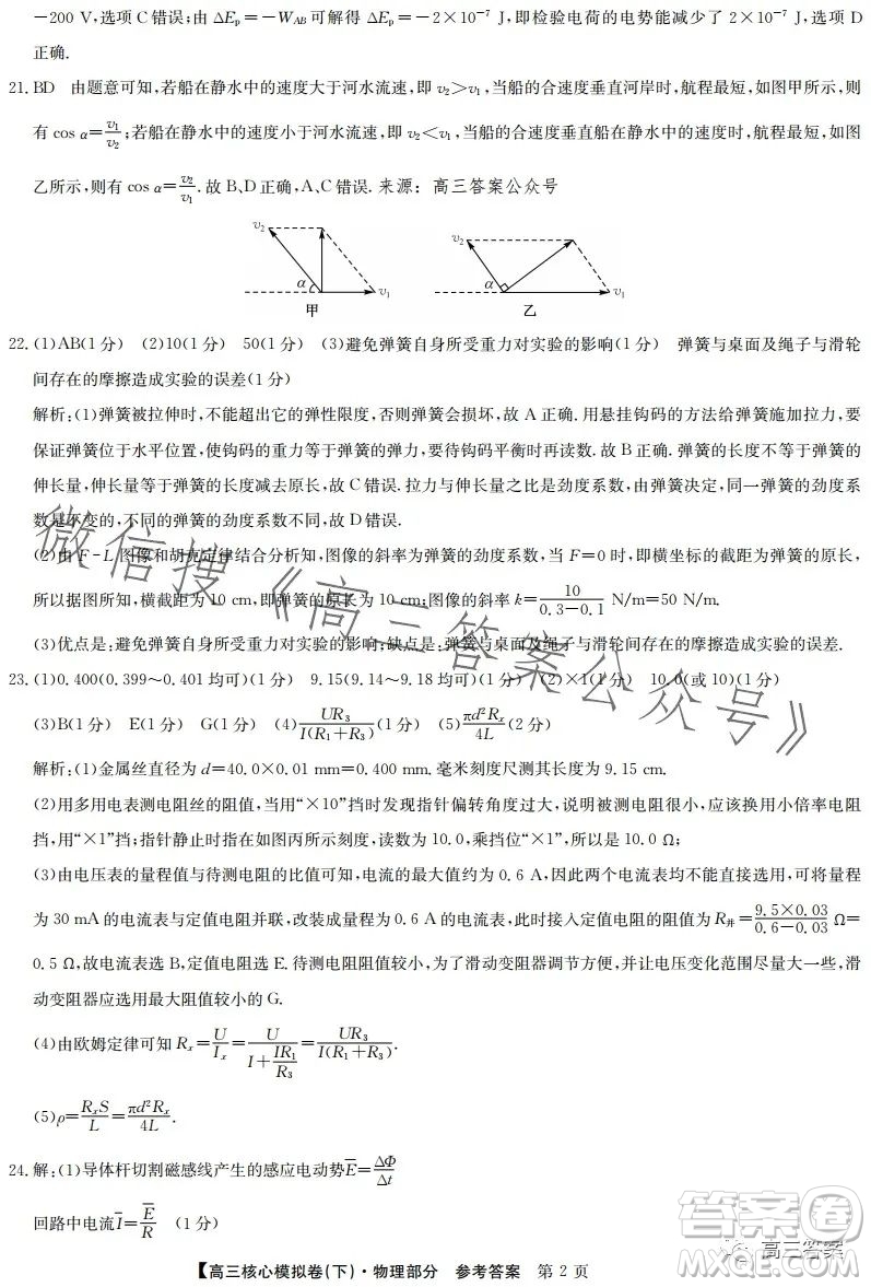 九師聯(lián)盟2022-2023學(xué)年高三核心模擬卷下理科綜合一答案