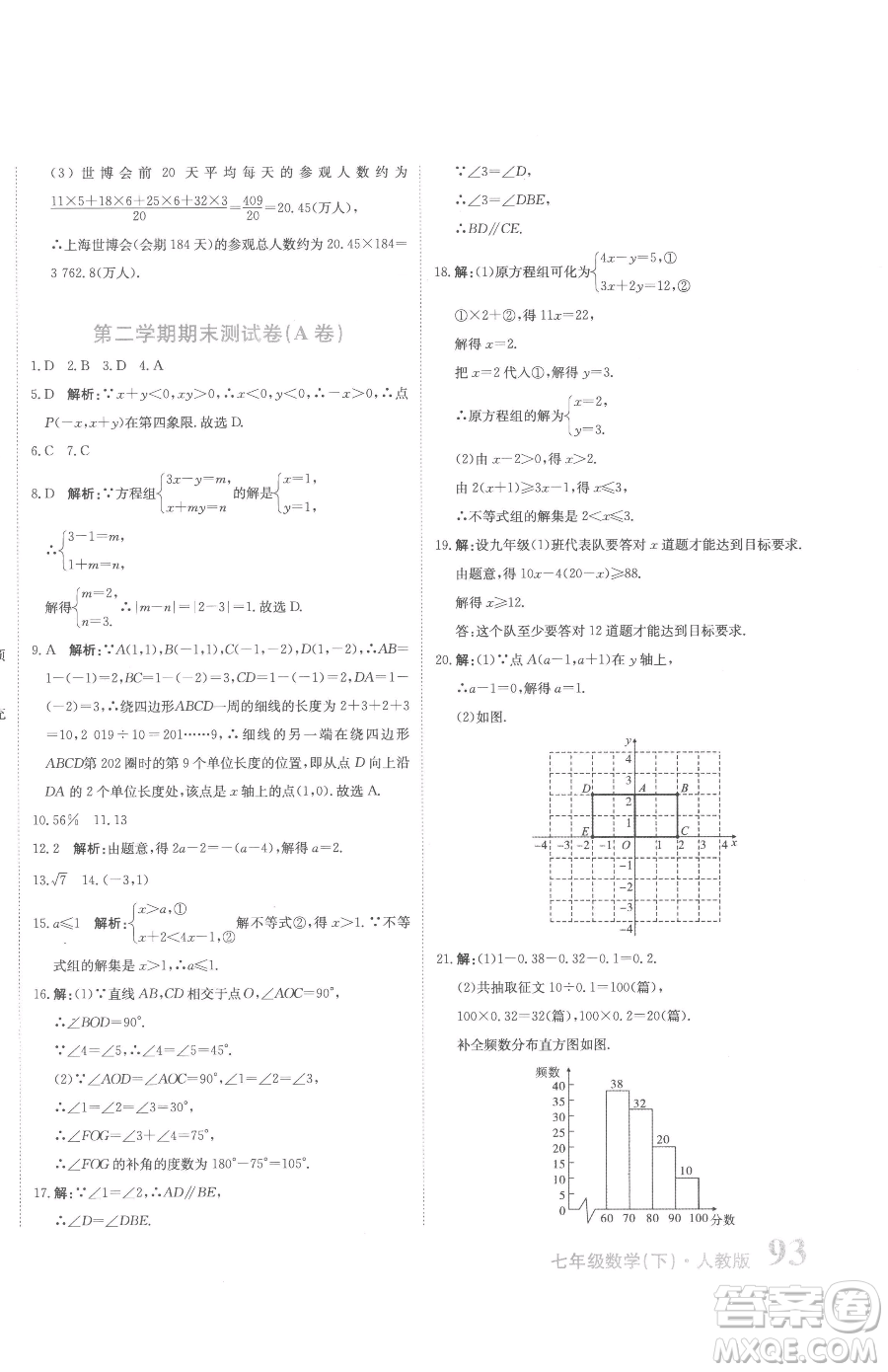 北京教育出版社2023提分教練優(yōu)學(xué)導(dǎo)練測(cè)七年級(jí)下冊(cè)數(shù)學(xué)人教版參考答案