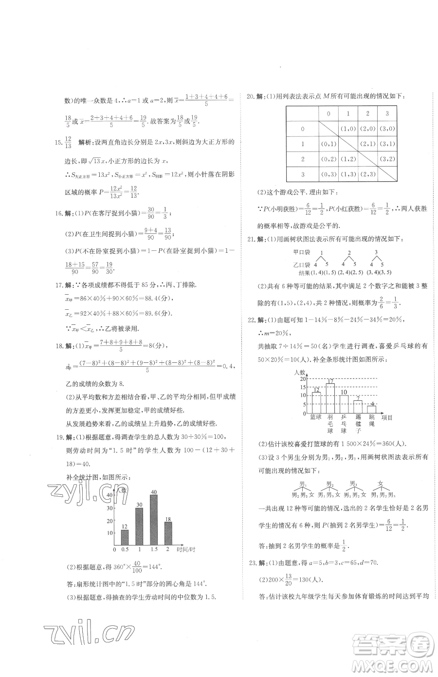 北京教育出版社2023提分教練優(yōu)學(xué)導(dǎo)練測(cè)九年級(jí)下冊(cè)數(shù)學(xué)人教版參考答案