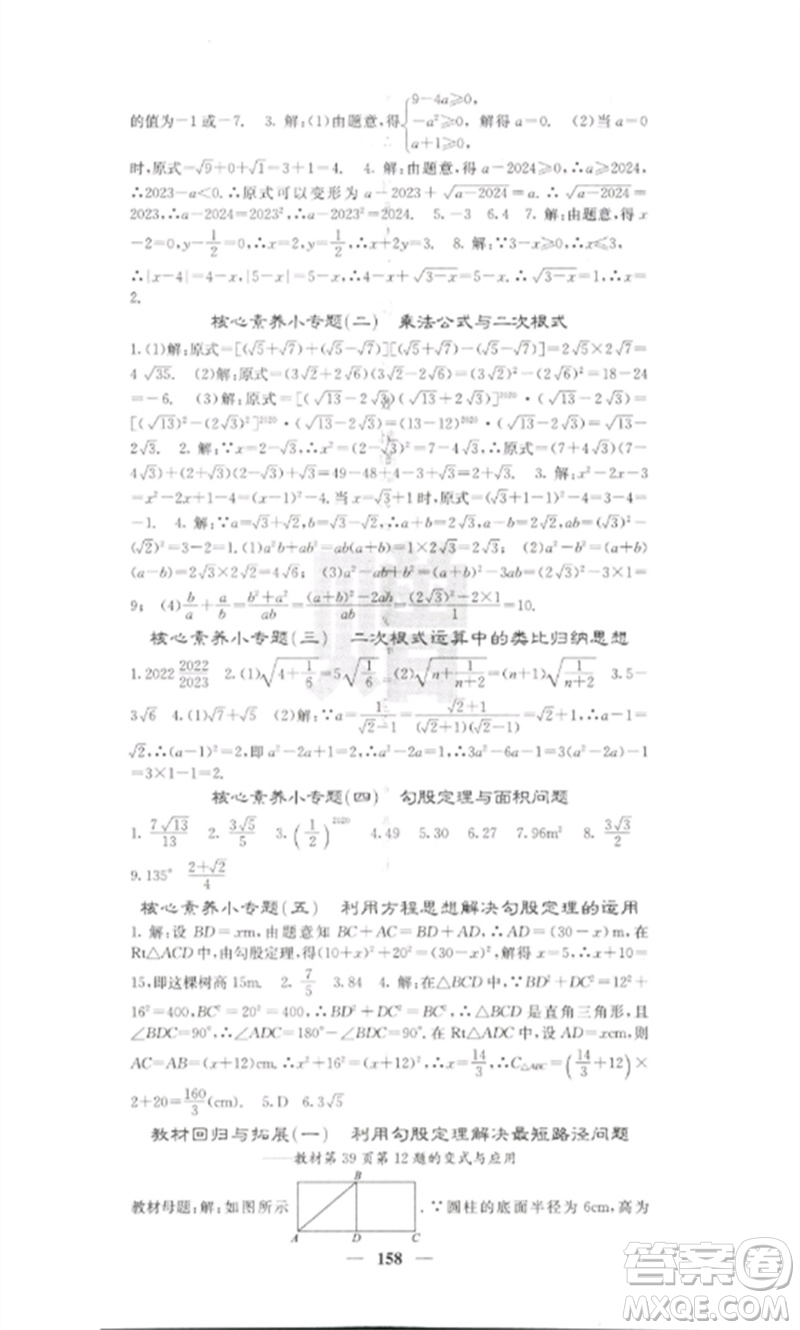 四川大學(xué)出版社2023課堂點睛八年級數(shù)學(xué)下冊人教版參考答案