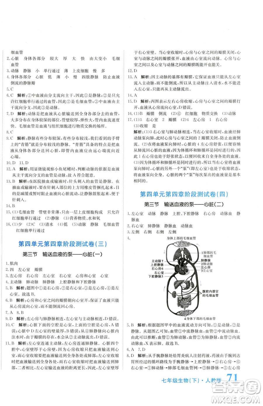 北京教育出版社2023提分教練優(yōu)學(xué)導(dǎo)練測(cè)七年級(jí)下冊(cè)生物人教版參考答案