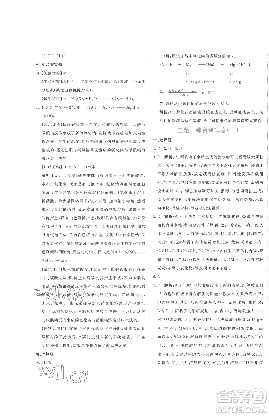 北京教育出版社2023提分教練優(yōu)學導練測九年級下冊化學人教版參考答案