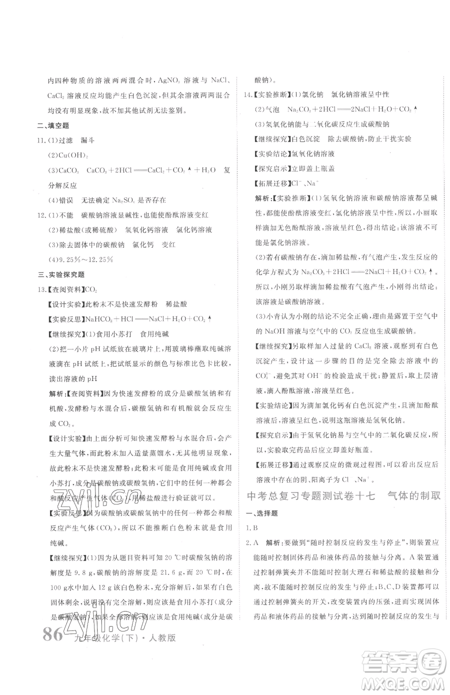 北京教育出版社2023提分教練優(yōu)學導練測九年級下冊化學人教版參考答案