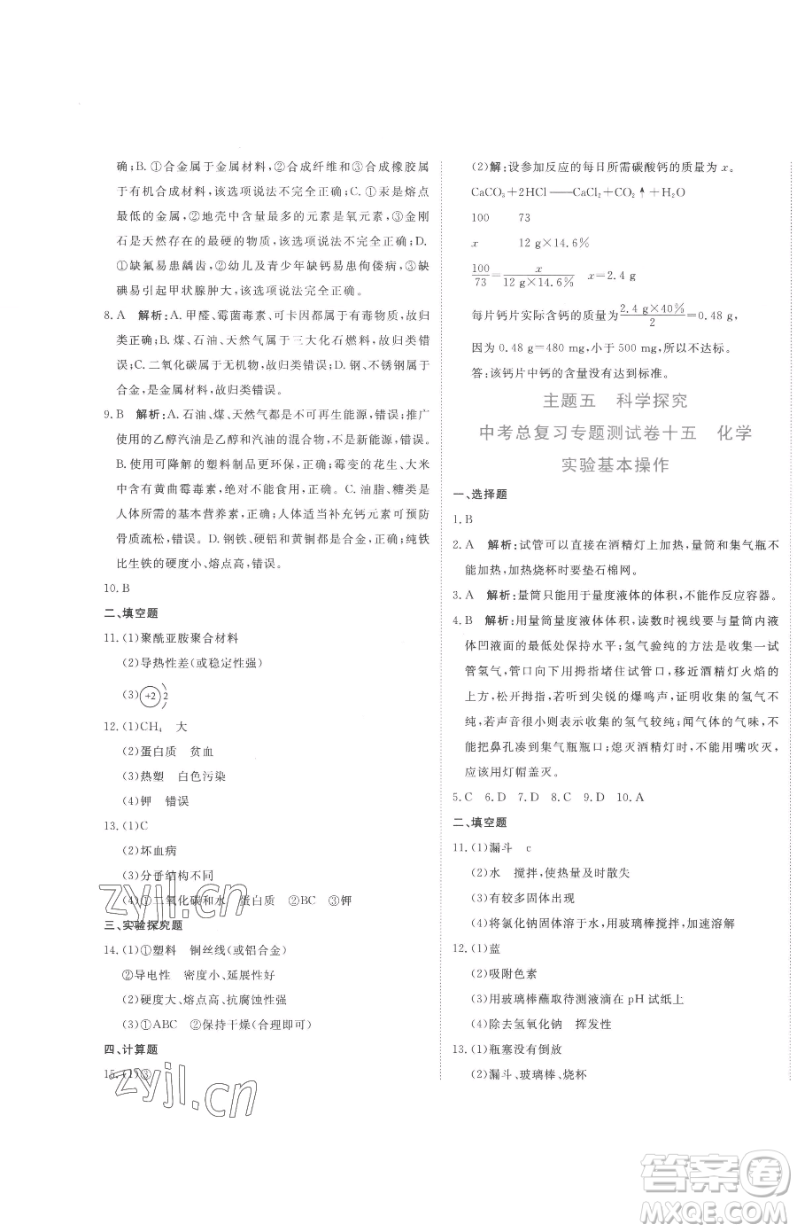 北京教育出版社2023提分教練優(yōu)學導練測九年級下冊化學人教版參考答案