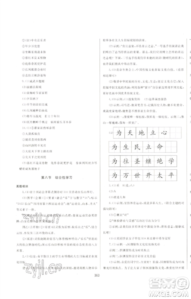 延邊大學(xué)出版社2023中考先鋒中考總復(fù)習(xí)九年級(jí)語(yǔ)文通用版參考答案