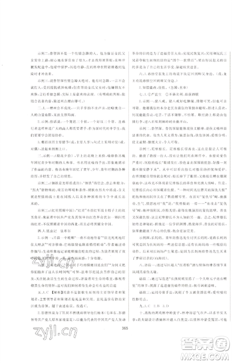 延邊大學(xué)出版社2023中考先鋒中考總復(fù)習(xí)九年級(jí)語(yǔ)文通用版參考答案