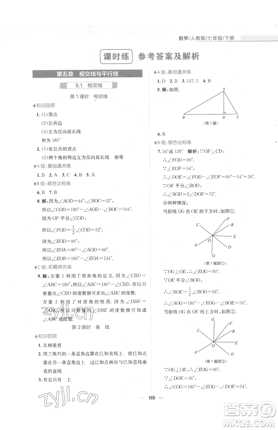 安徽教育出版社2023新編基礎訓練七年級下冊數(shù)學人教版參考答案