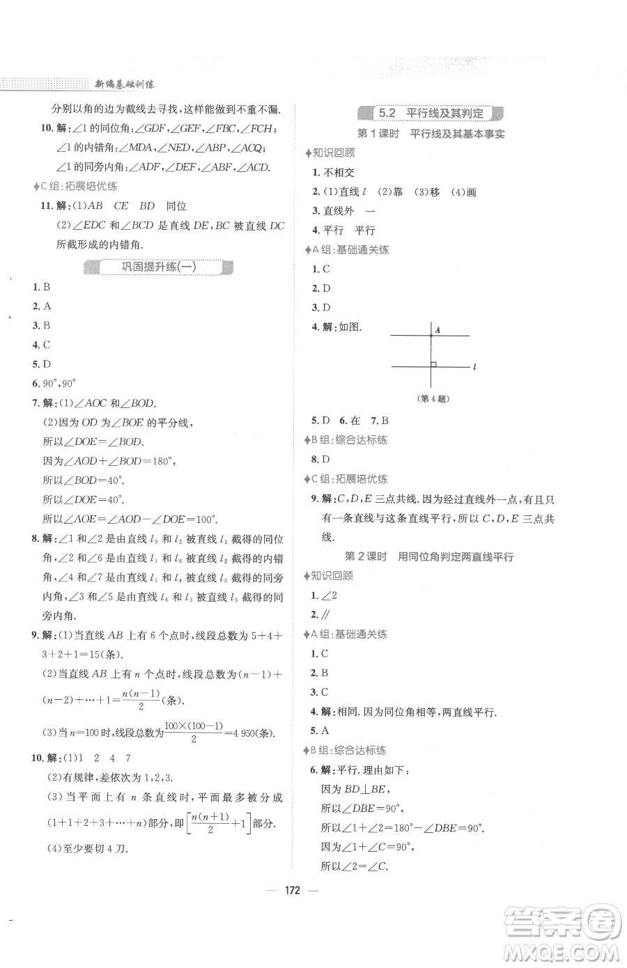 安徽教育出版社2023新編基礎訓練七年級下冊數(shù)學人教版參考答案