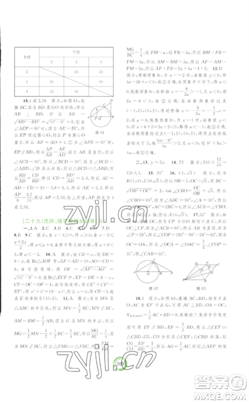 廣西師范大學(xué)出版社2023中考先鋒中考總復(fù)習(xí)配套測(cè)試卷九年級(jí)數(shù)學(xué)A版人教版參考答案