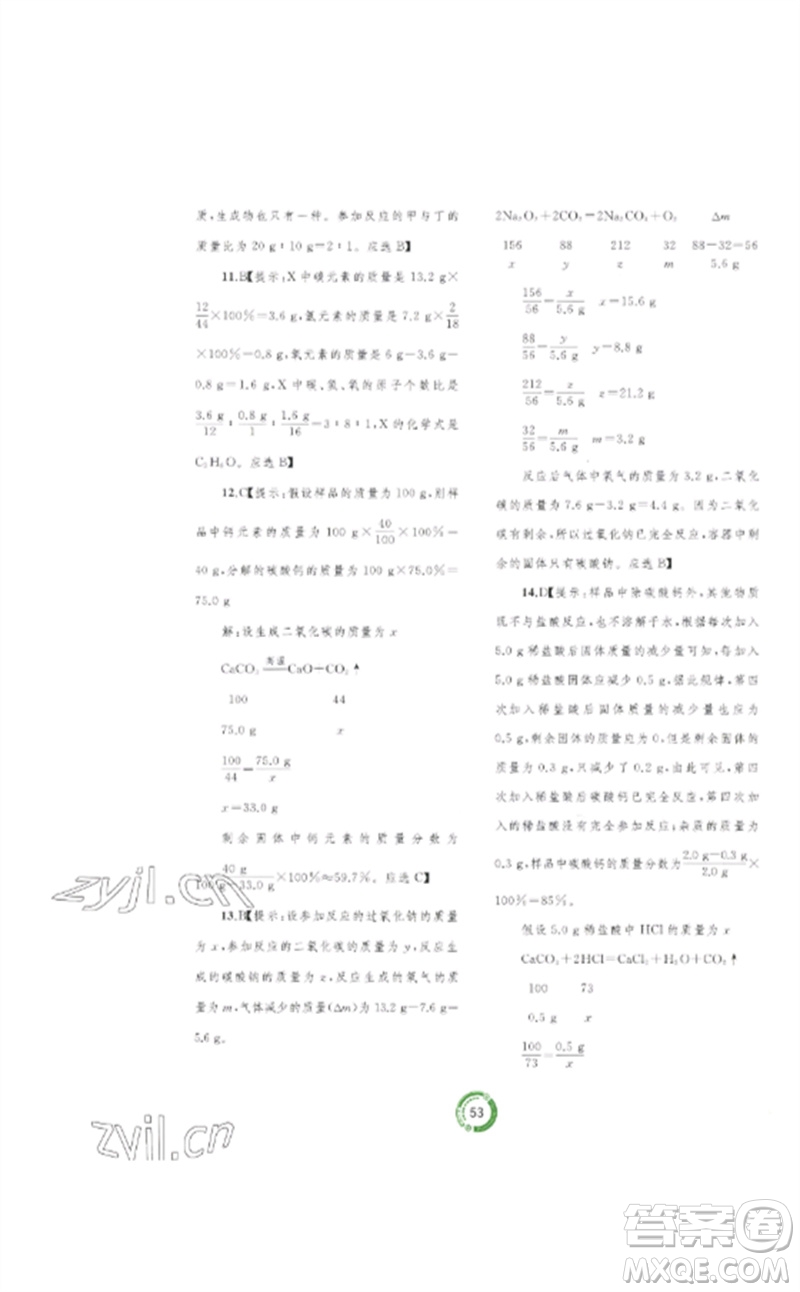 廣西師范大學(xué)出版社2023中考先鋒中考總復(fù)習(xí)配套測試卷九年級(jí)化學(xué)A版人教版參考答案