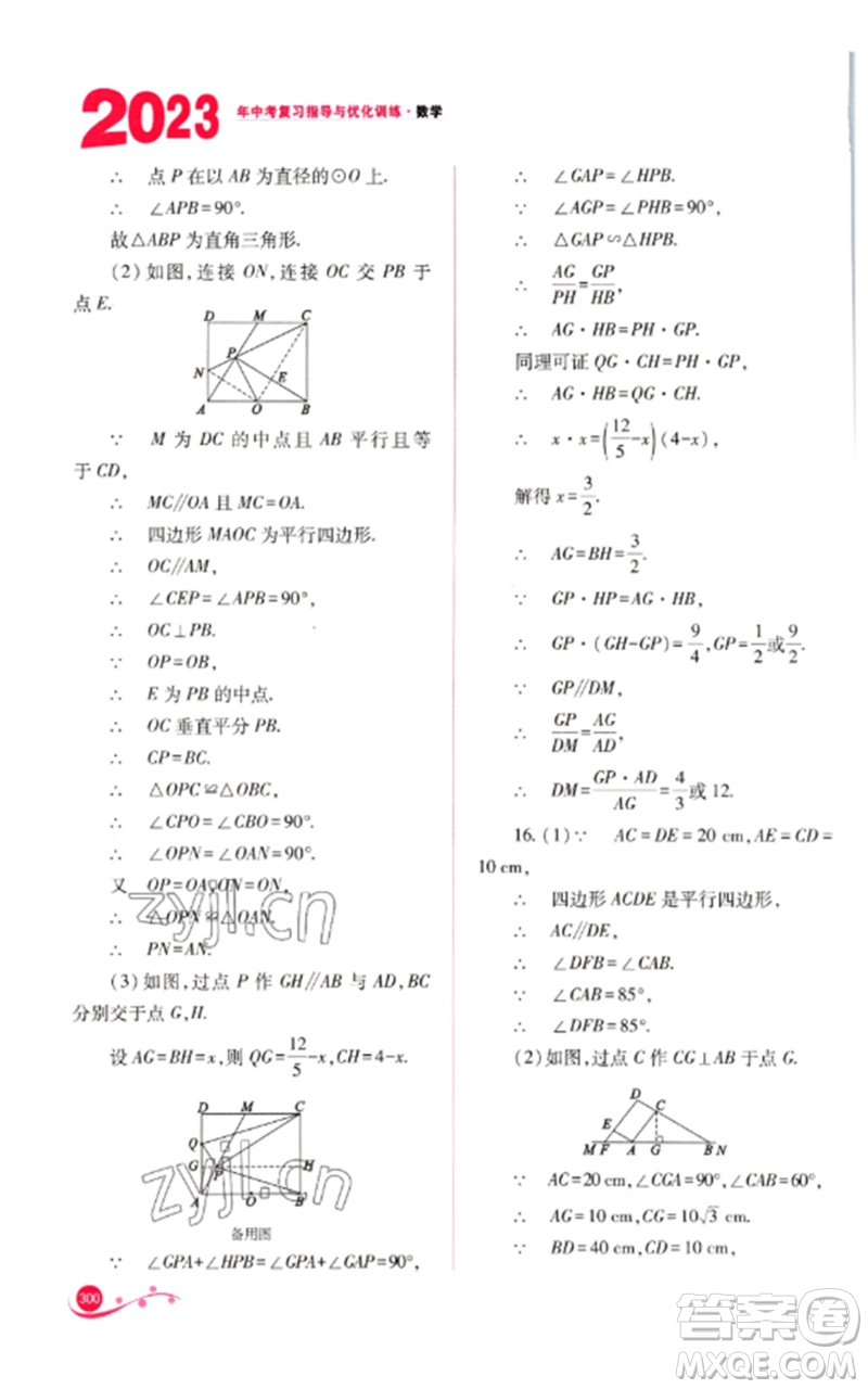 山西教育出版社2023中考復(fù)習(xí)指導(dǎo)與優(yōu)化訓(xùn)練九年級(jí)數(shù)學(xué)通用版參考答案