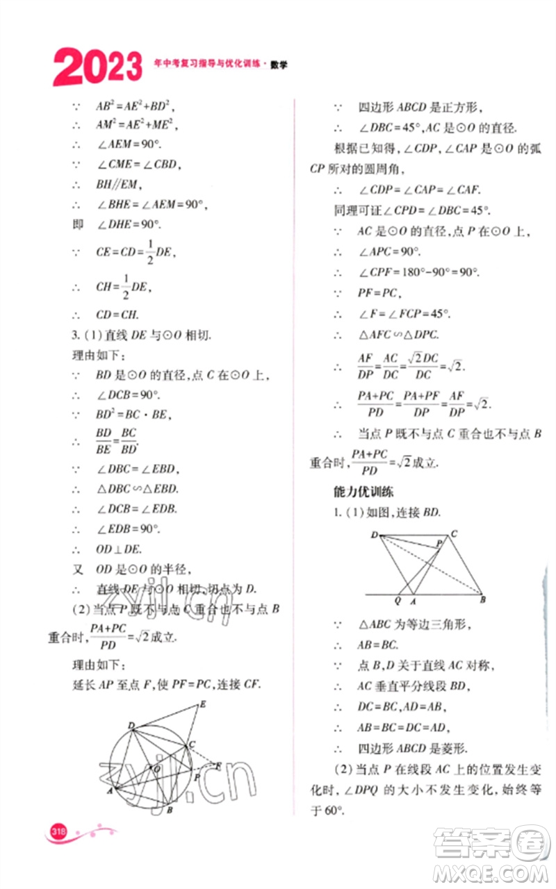 山西教育出版社2023中考復(fù)習(xí)指導(dǎo)與優(yōu)化訓(xùn)練九年級(jí)數(shù)學(xué)通用版參考答案