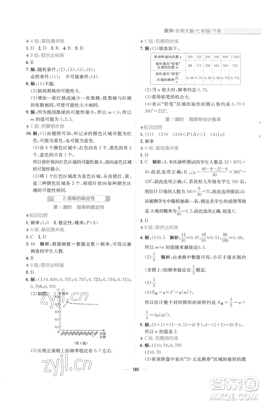安徽教育出版社2023新編基礎(chǔ)訓(xùn)練七年級(jí)下冊(cè)數(shù)學(xué)北師大版參考答案