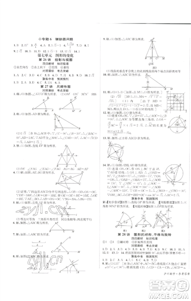 長江出版社2023中考復(fù)習(xí)總動(dòng)員九年級(jí)數(shù)學(xué)通用版瀘州專版參考答案