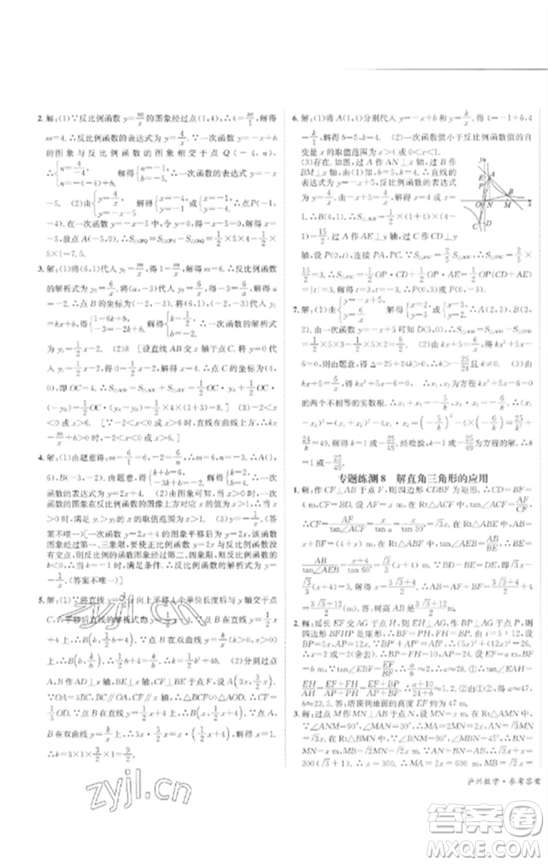 長江出版社2023中考復(fù)習(xí)總動(dòng)員九年級(jí)數(shù)學(xué)通用版瀘州專版參考答案