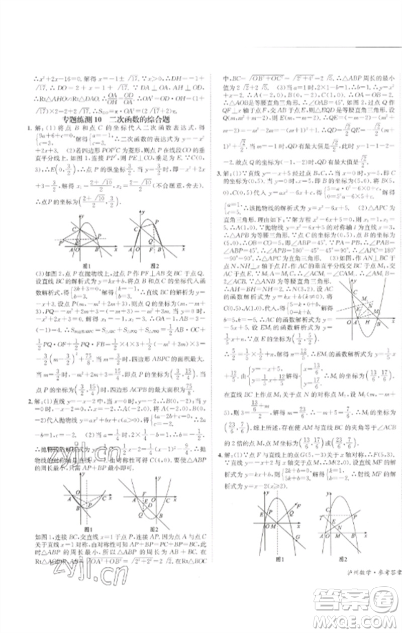 長江出版社2023中考復(fù)習(xí)總動(dòng)員九年級(jí)數(shù)學(xué)通用版瀘州專版參考答案
