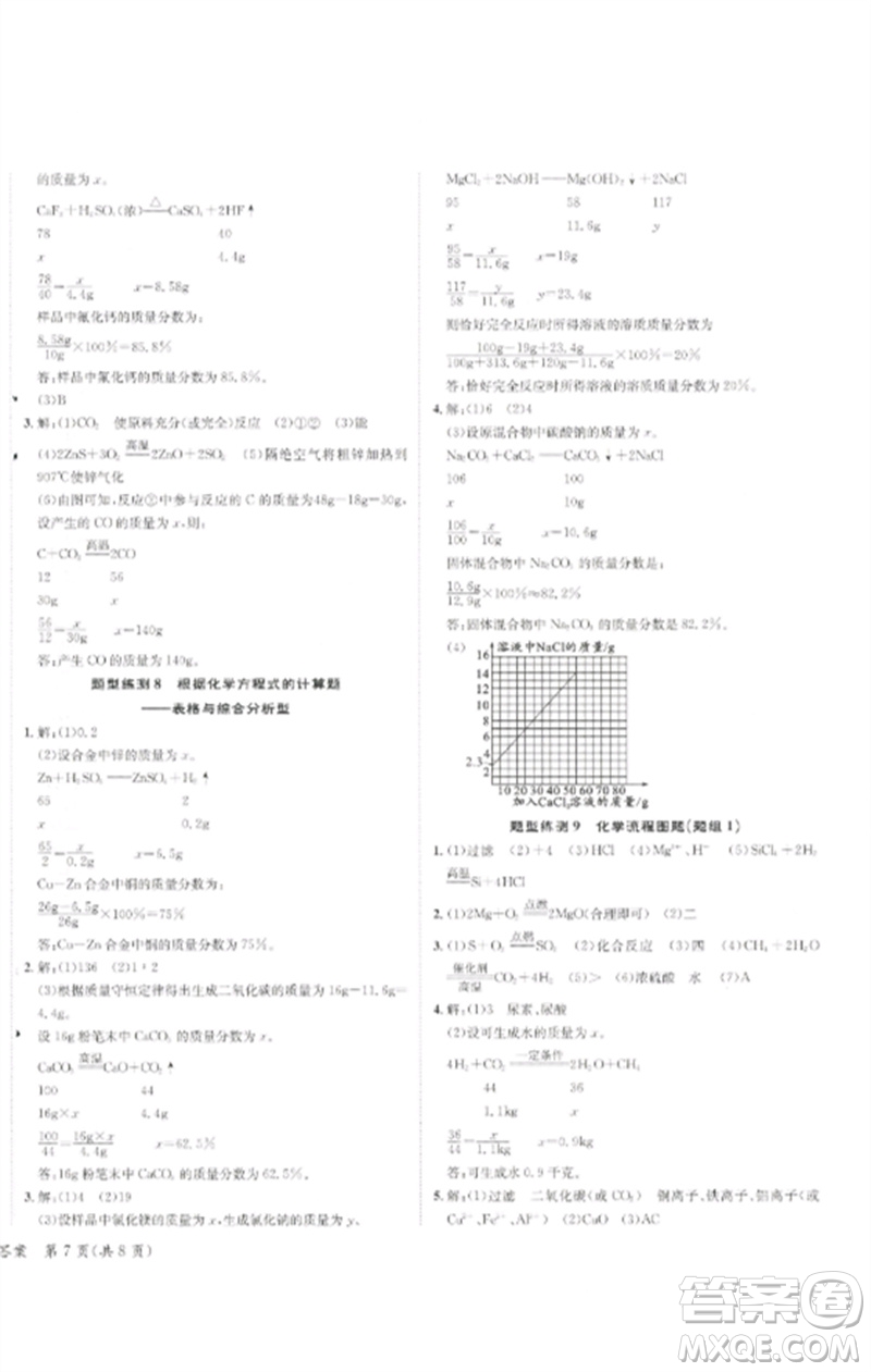 長江出版社2023中考復(fù)習(xí)總動員九年級化學(xué)通用版瀘州專版參考答案