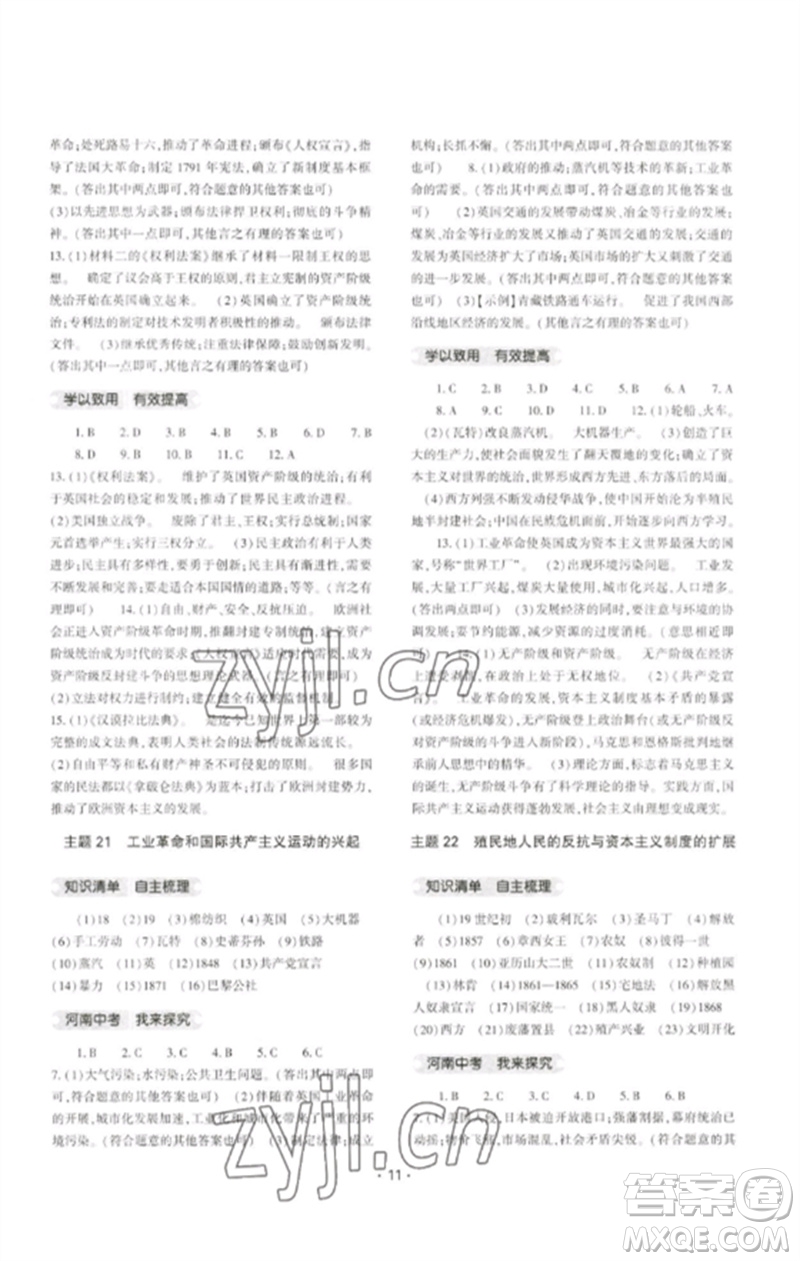 大象出版社2023中考復習精講與測試九年級歷史通用版參考答案