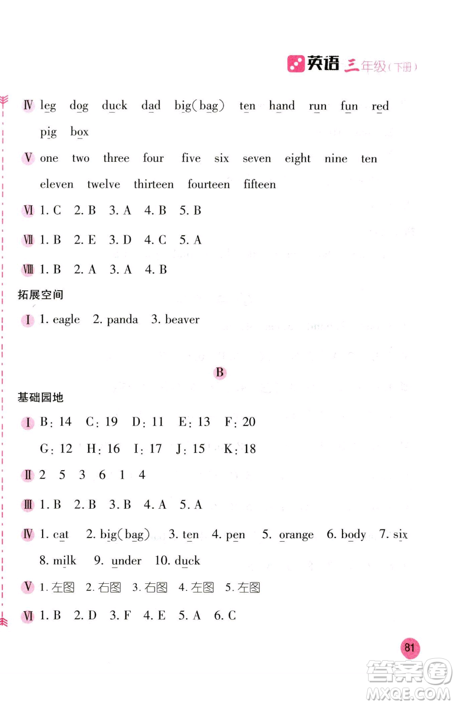 安徽少年兒童出版社2023新編基礎(chǔ)訓(xùn)練三年級(jí)下冊(cè)英語(yǔ)人教版參考答案