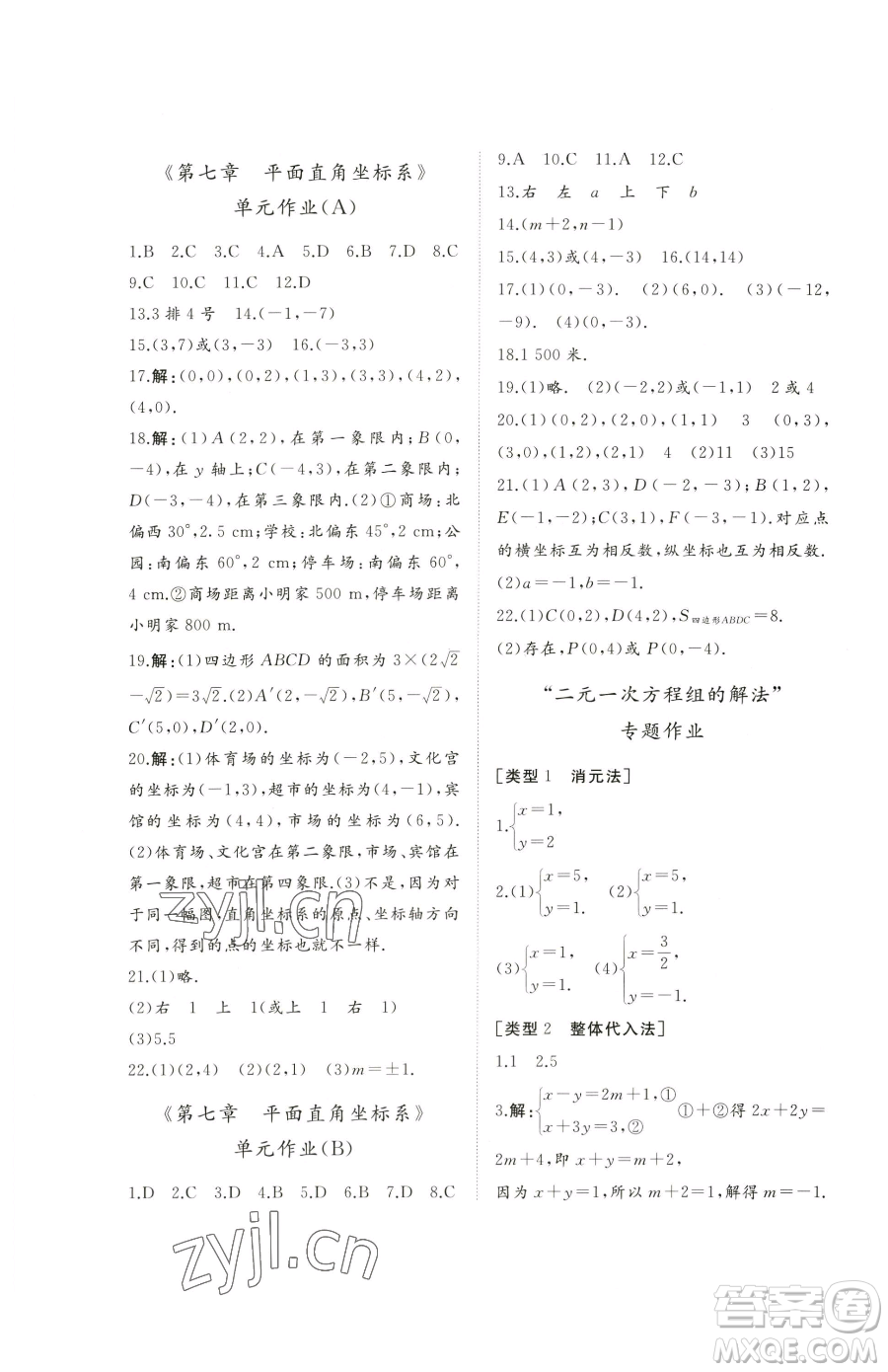 山東友誼出版社2023精練課堂分層作業(yè)七年級(jí)下冊(cè)數(shù)學(xué)人教版臨沂專版參考答案