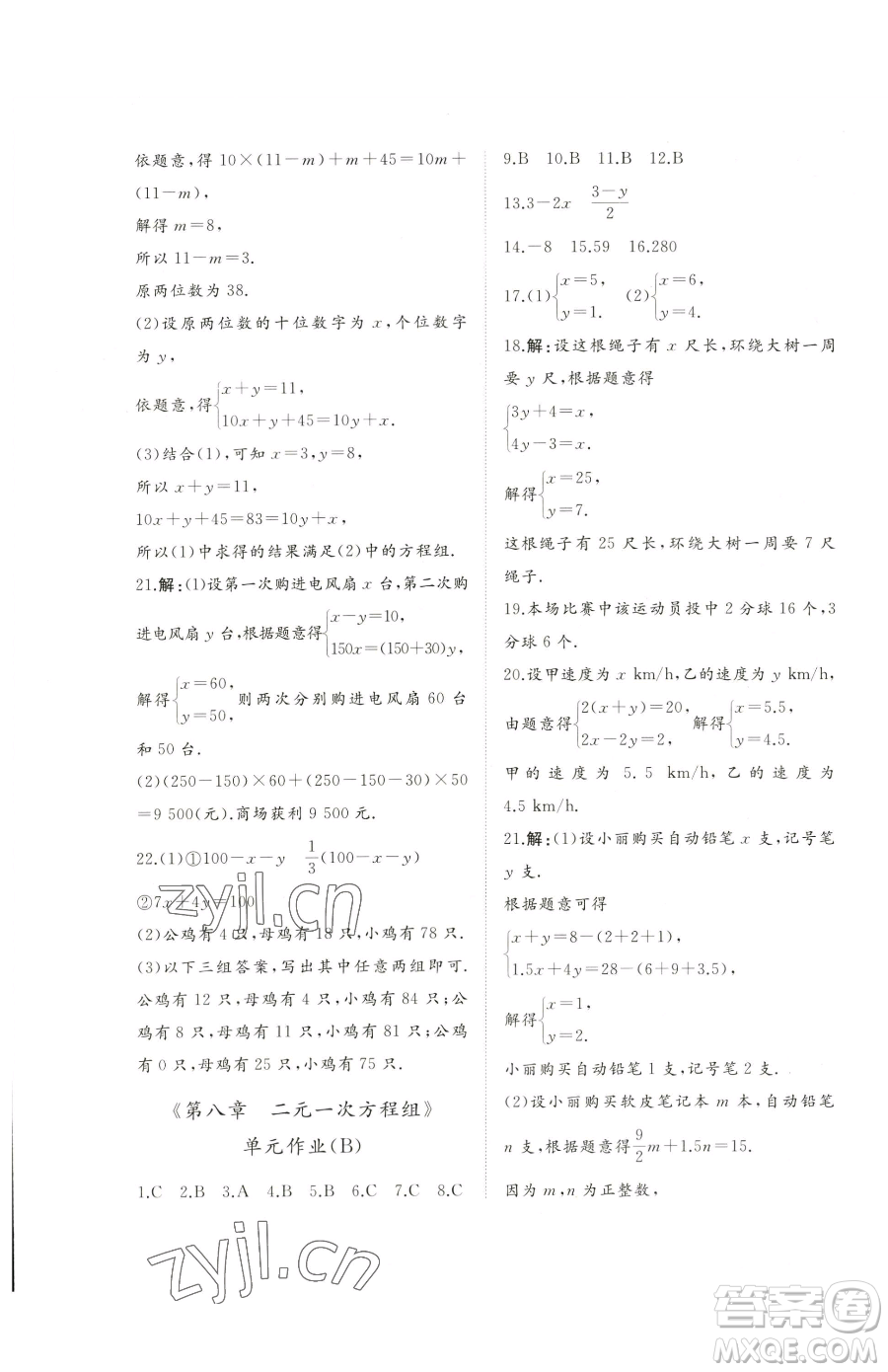 山東友誼出版社2023精練課堂分層作業(yè)七年級(jí)下冊(cè)數(shù)學(xué)人教版臨沂專版參考答案