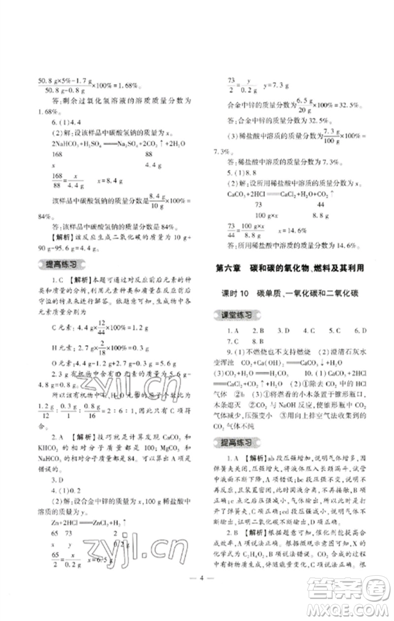 大象出版社2023中考復(fù)習(xí)精講與測(cè)試九年級(jí)化學(xué)通用版參考答案