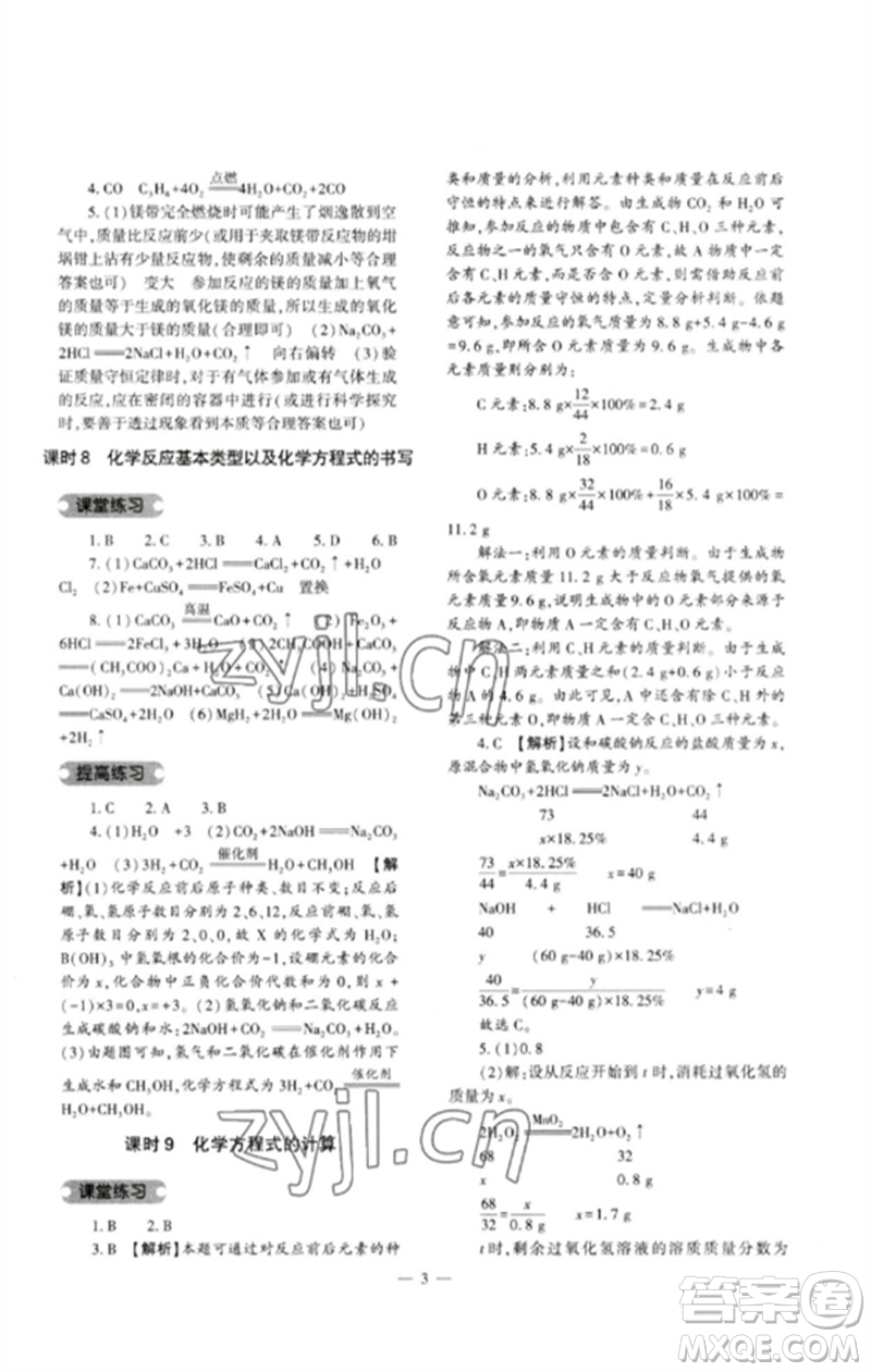大象出版社2023中考復(fù)習(xí)精講與測(cè)試九年級(jí)化學(xué)通用版參考答案