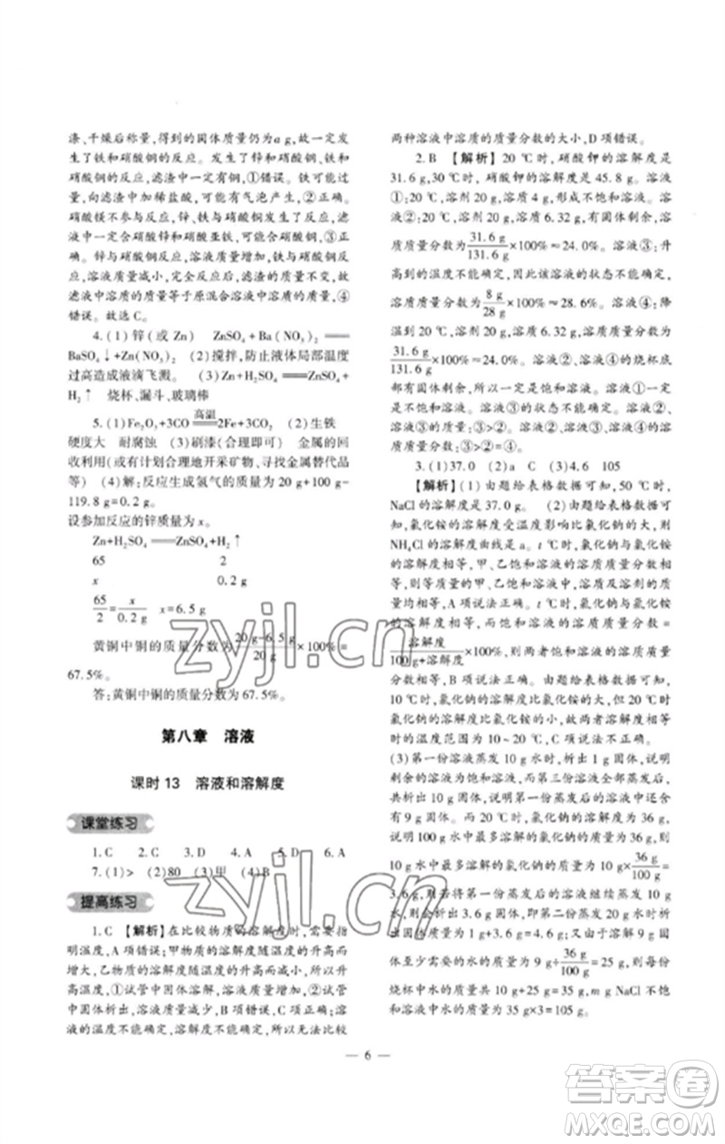 大象出版社2023中考復(fù)習(xí)精講與測(cè)試九年級(jí)化學(xué)通用版參考答案