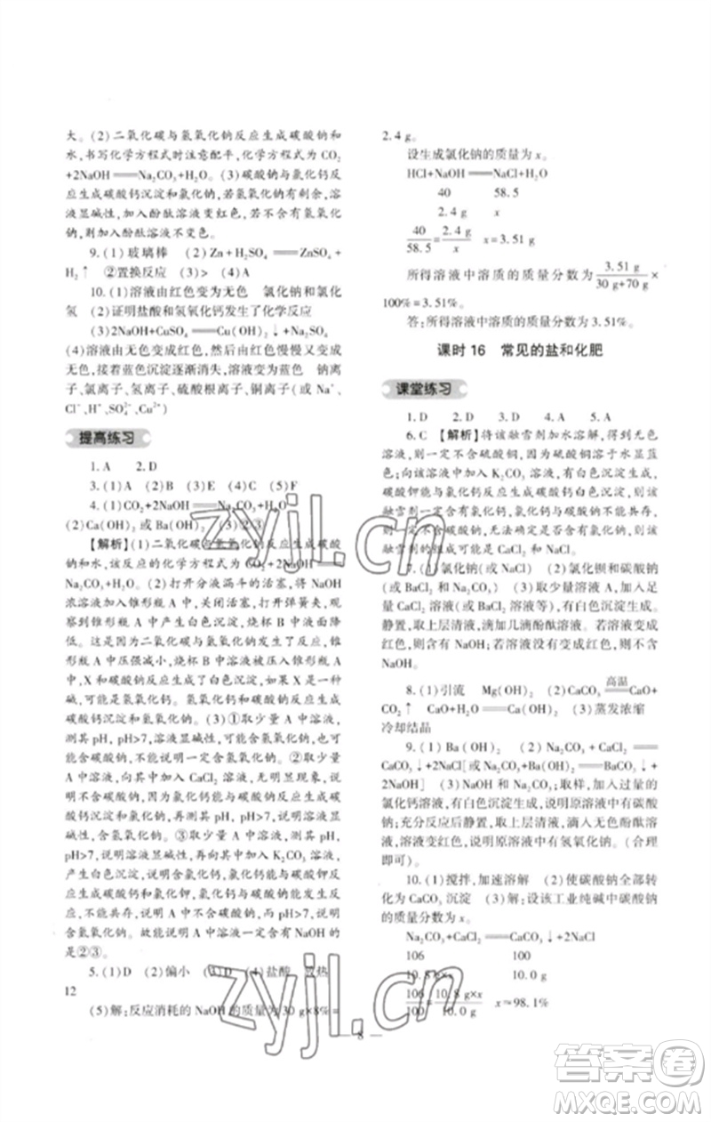 大象出版社2023中考復(fù)習(xí)精講與測(cè)試九年級(jí)化學(xué)通用版參考答案