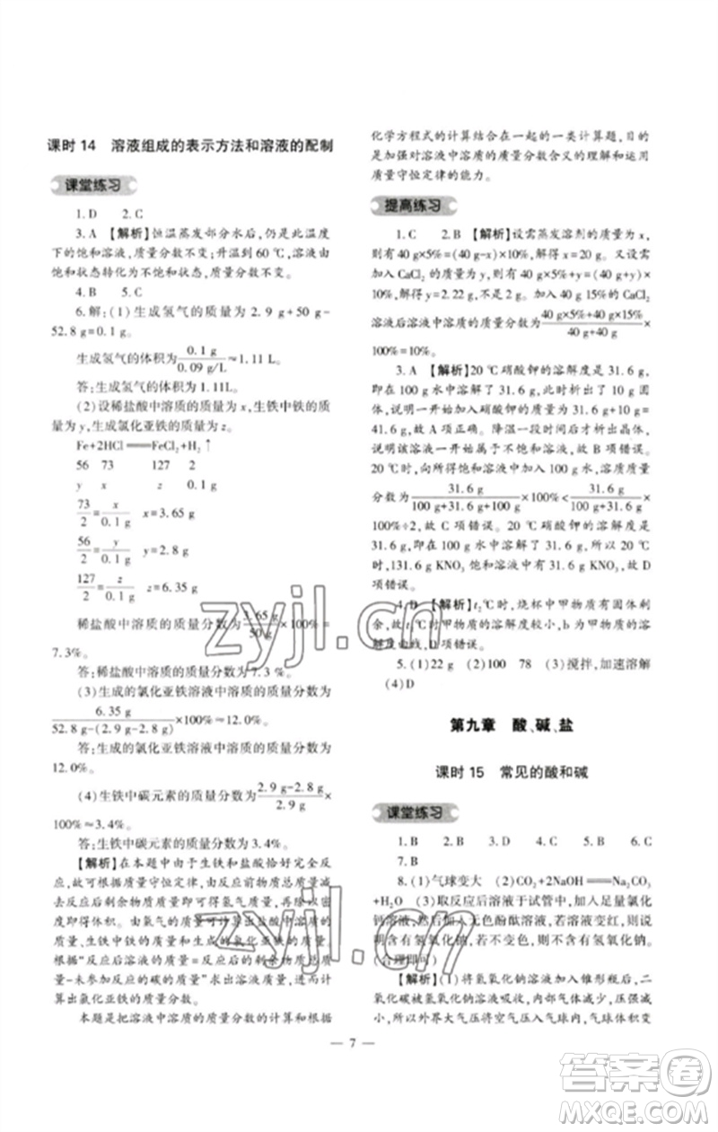 大象出版社2023中考復(fù)習(xí)精講與測(cè)試九年級(jí)化學(xué)通用版參考答案