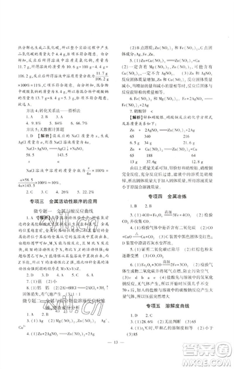 大象出版社2023中考復(fù)習(xí)精講與測(cè)試九年級(jí)化學(xué)通用版參考答案