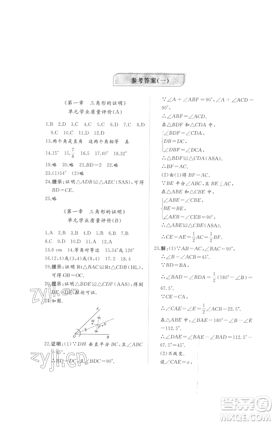 山東友誼出版社2023精練課堂分層作業(yè)八年級下冊數(shù)學(xué)北師大版參考答案