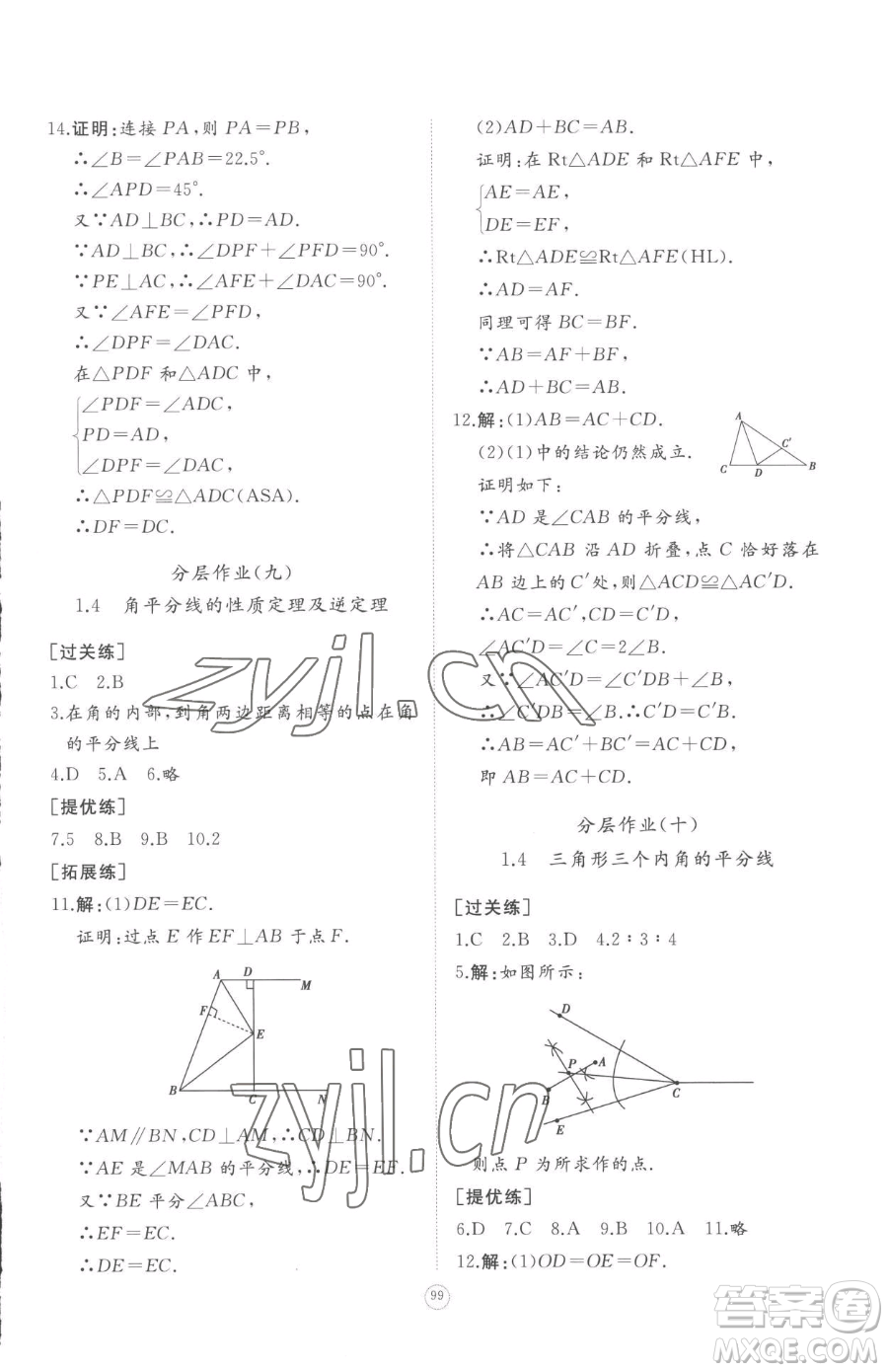 山東友誼出版社2023精練課堂分層作業(yè)八年級下冊數(shù)學(xué)北師大版參考答案